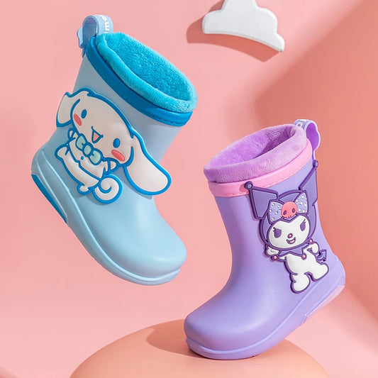 Kawaii Sanrio Children's Short Rain Boots Outdoor Anti-Slip Wear-Resistant Girls' Waterproof Shoes Fashion Winter Warm Rain Shoe
