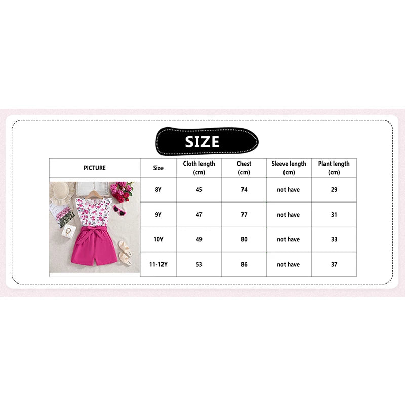 Kids Sets For Girls 8-12 Years White Print Sleeveless top + Pink Shorts Sweet Casual Style Summer Coolness 2Pcs set