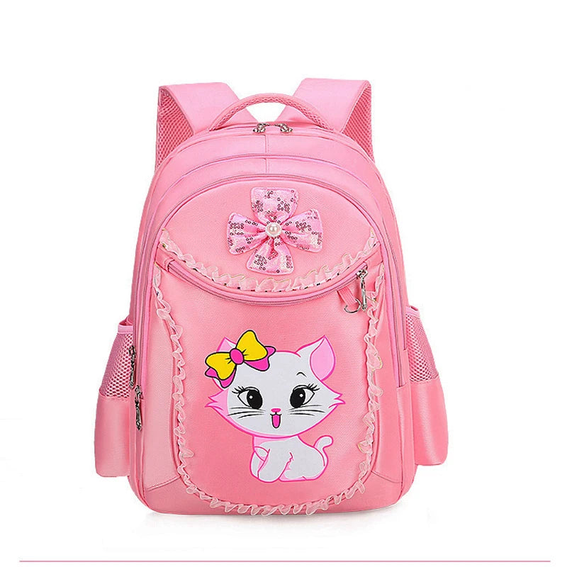 Pink Cat Backpack for Girls – Cute Bowknot Cartoon School Bag, Princess Style Bookbag for Kindergarten and Primary School