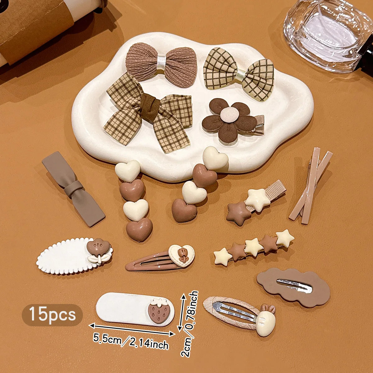 15 coffee colored bow hair clips with simple clips suitable for daily hair accessories