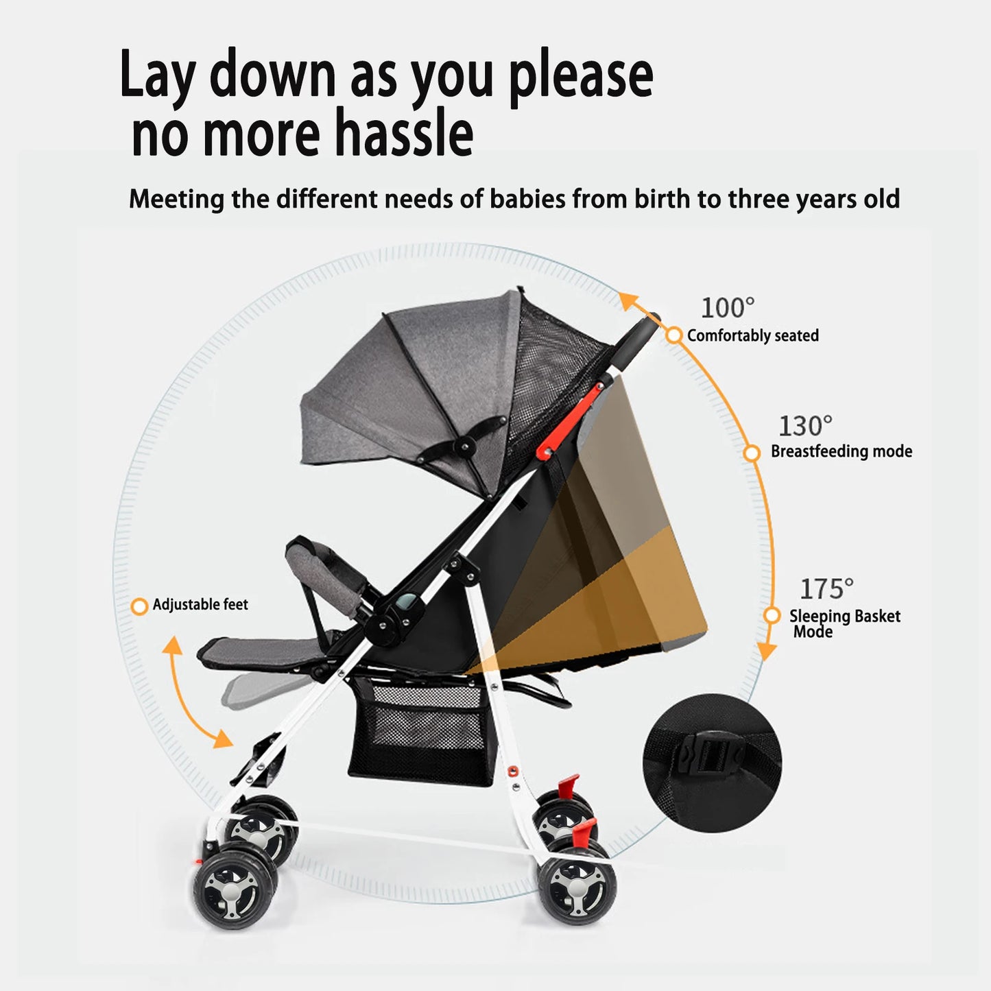 Travel Baby Stroller 4.3kg Ultra Light 68×48×90cm Compact Design Fits Car Boot and Airplane Cabin Easy Folding Pram Buggy Grey