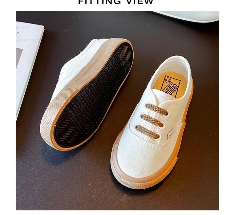 Children's Slip-On Canvas Shoes – Breathable, Solid Color Casual Footwear with Thick Soft Sole and Flat Bottom for Outdoor Wear