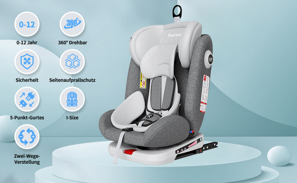 AP02 KL005 Child Baby Car Seat 360° Rotatable ECE ISOFIX, Rest Position 5-Point Harness 9-36KG Group 0+1/2/3 9-36 kg/0-12 Years