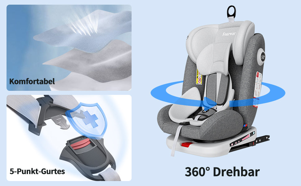 AP02 KL005 Child Baby Car Seat 360° Rotatable ECE ISOFIX, Rest Position 5-Point Harness 9-36KG Group 0+1/2/3 9-36 kg/0-12 Years