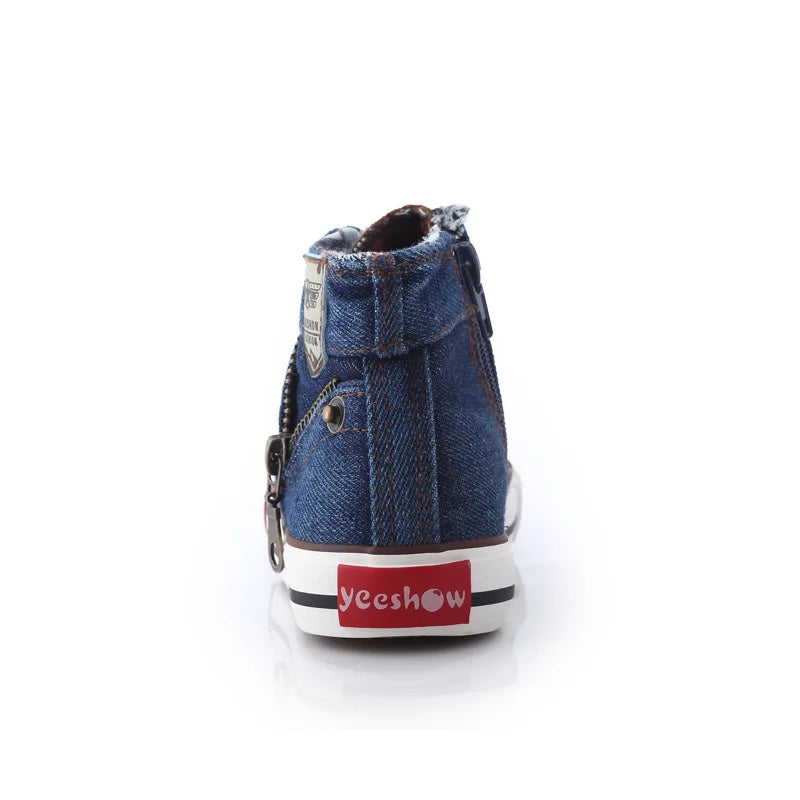 2022 Ins Fashion Children Sneakers Children Canvas Shoes Kids Size 25-37 Boys Sneakers Girls Shoes High Boots Lace-up Denim