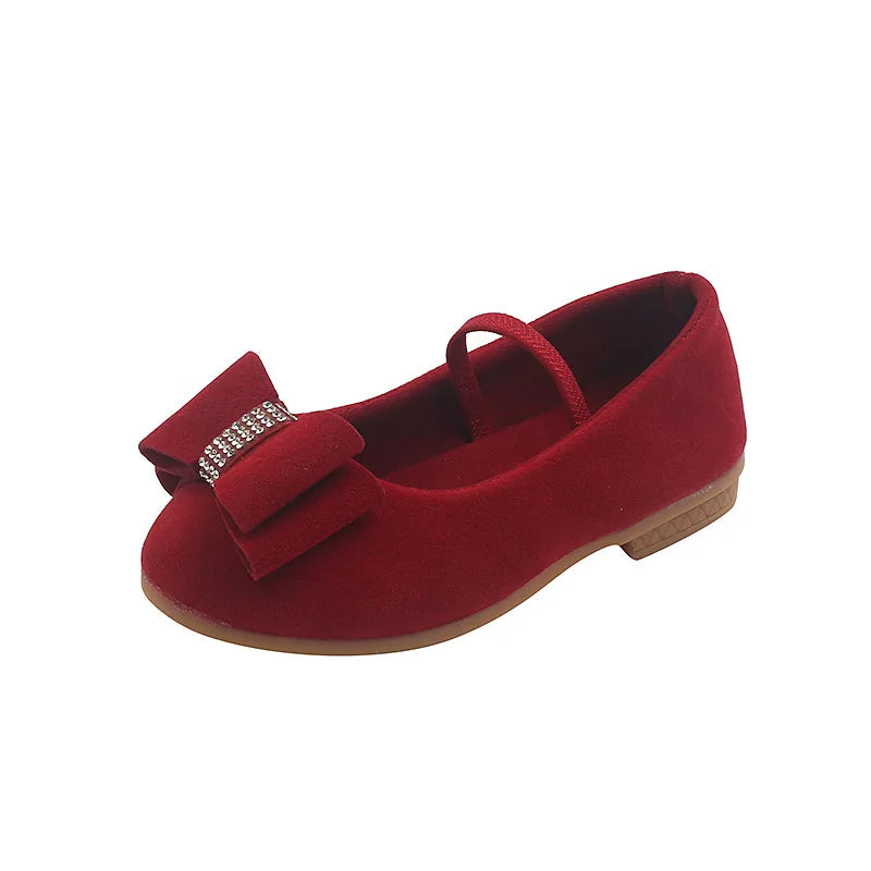Children's Flat Shoes Girls Soft bottom Bowknot Princess Shoes Red Pink Black Kids Single Shoes Chaussure Fille 2 3 4 5 6 7-13T