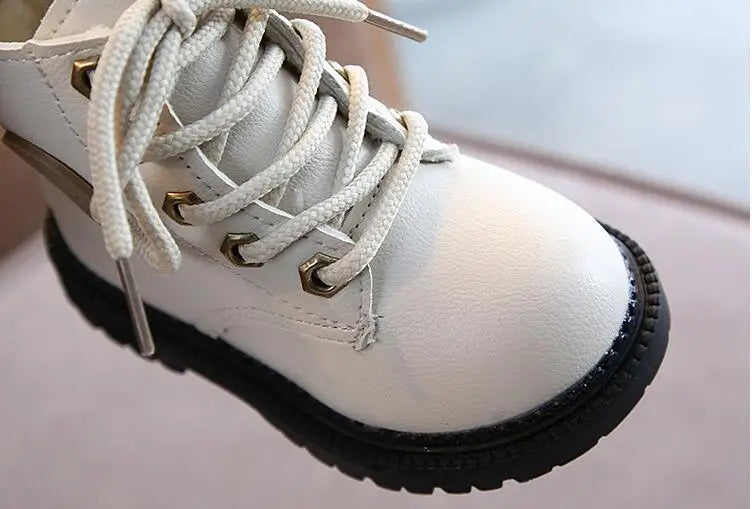 Autumn/Winter Kids' Leather Boots – Warm Plush, Waterproof, Non-Slip Fashion Boots for Boys and Girls (Sizes 21–30)