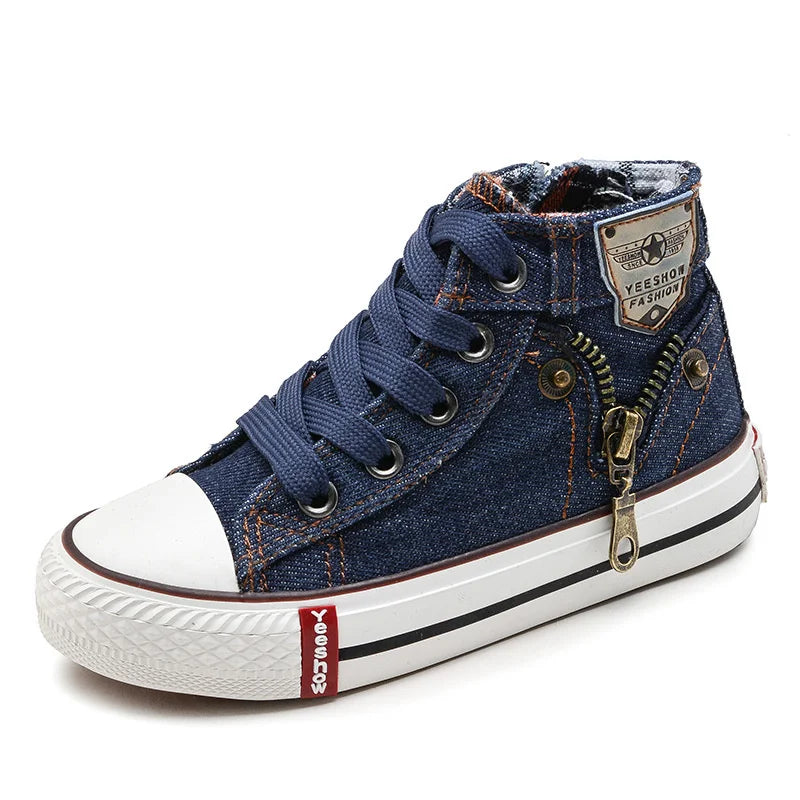 2022 Ins Fashion Children Sneakers Children Canvas Shoes Kids Size 25-37 Boys Sneakers Girls Shoes High Boots Lace-up Denim