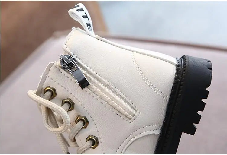 Autumn/Winter Kids' Leather Boots – Warm Plush, Waterproof, Non-Slip Fashion Boots for Boys and Girls (Sizes 21–30)