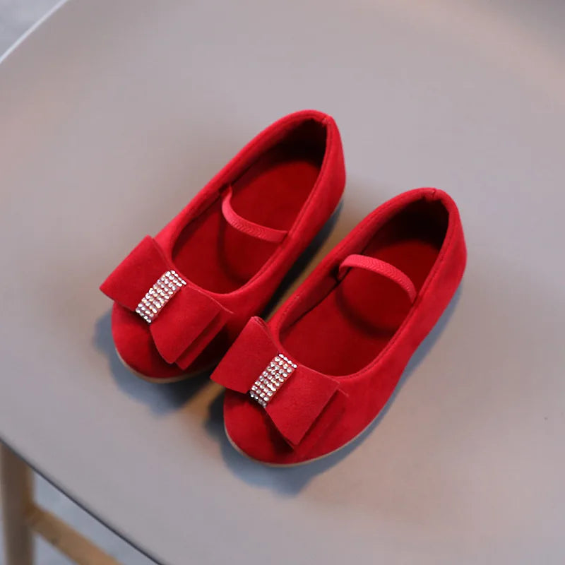 Children's Flat Shoes Girls Soft bottom Bowknot Princess Shoes Red Pink Black Kids Single Shoes Chaussure Fille 2 3 4 5 6 7-13T