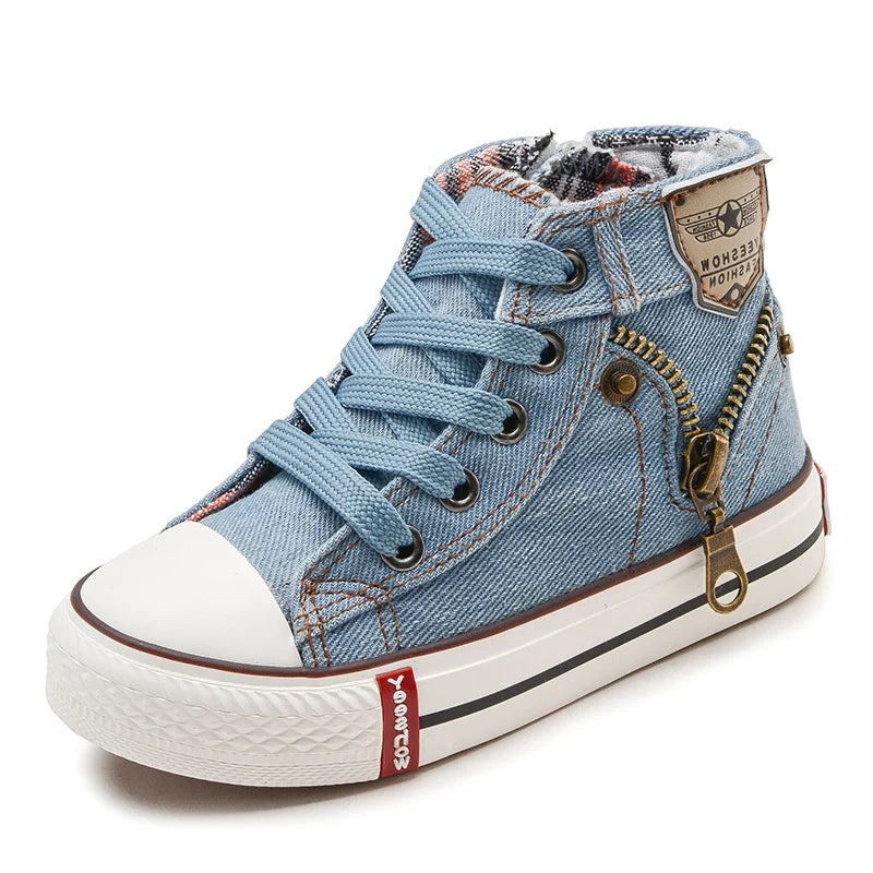 2022 Ins Fashion Children Sneakers Children Canvas Shoes Kids Size 25-37 Boys Sneakers Girls Shoes High Boots Lace-up Denim