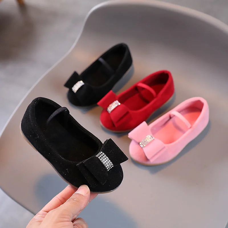 Children's Flat Shoes Girls Soft bottom Bowknot Princess Shoes Red Pink Black Kids Single Shoes Chaussure Fille 2 3 4 5 6 7-13T