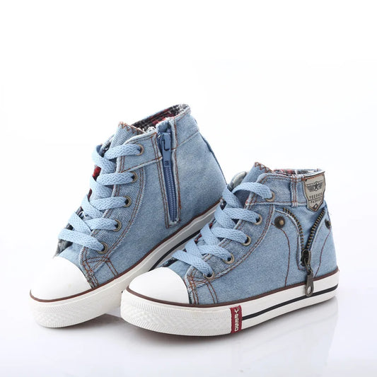 2022 Ins Fashion Children Sneakers Children Canvas Shoes Kids Size 25-37 Boys Sneakers Girls Shoes High Boots Lace-up Denim