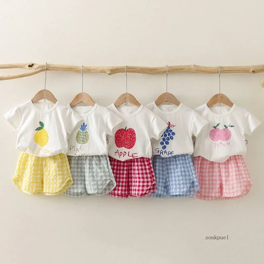 Baby Girls Set Summer Children Clothing Sets Plaid Shorts Short Sleeve T-Shirt Baby Girl Clothes Sweet Cute Outfits for 2-4Years