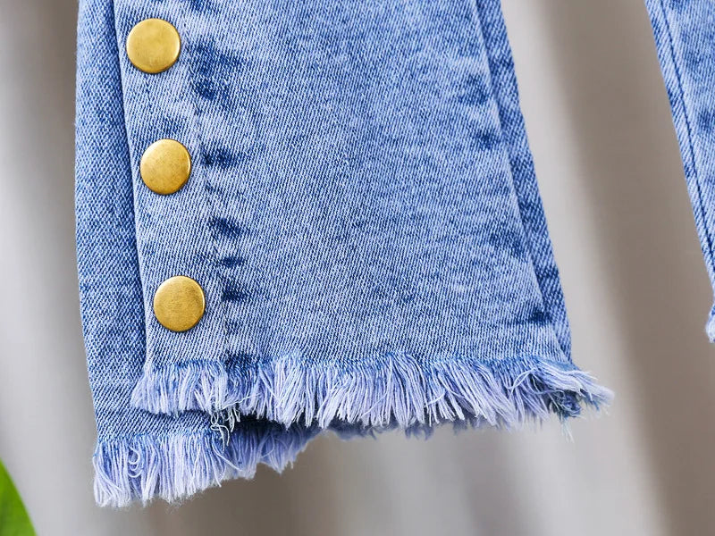 2024 New Spring and Autumn Children's Jeans Fashion Girls Korean Bow Horn Jeans Infant Stretch Pants 0-5 Years Old