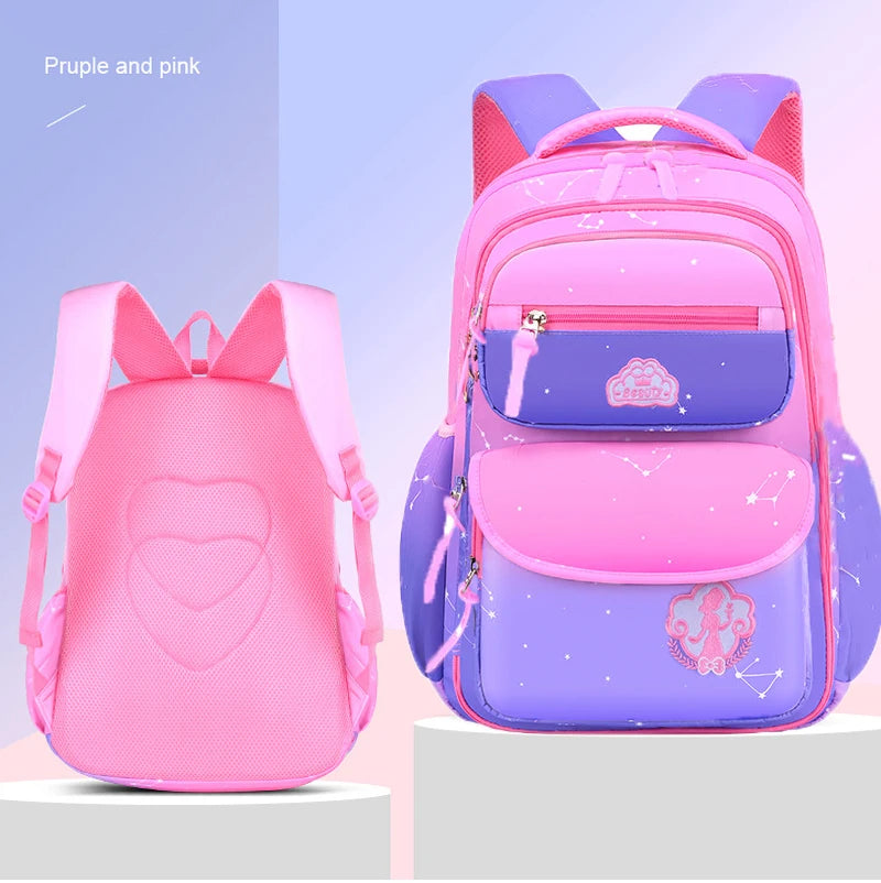 Girls' Macaron Color-Block Backpack – Premium Large-Capacity School Bag with Rainbow Zipper for Kids and Teens