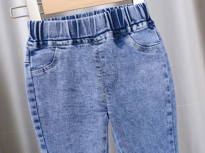 2024 New Spring and Autumn Children's Jeans Fashion Girls Korean Bow Horn Jeans Infant Stretch Pants 0-5 Years Old