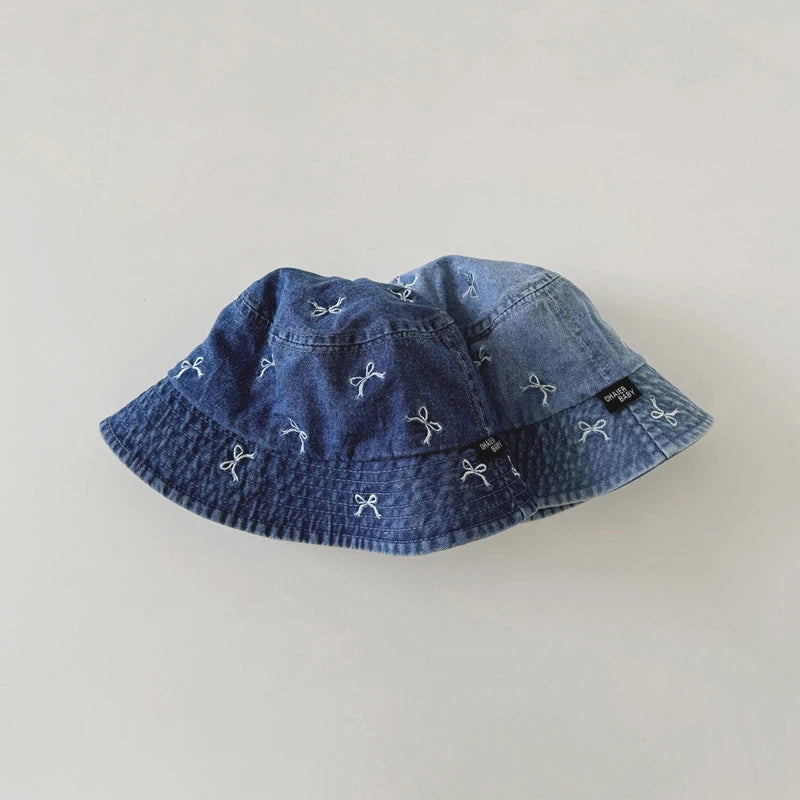 Spring Summer Baby Fisherman Hats Lovely Bow Pattern Kids Boys Girls Outdoor Sun Hat Fashion Denim Children Bucket Caps