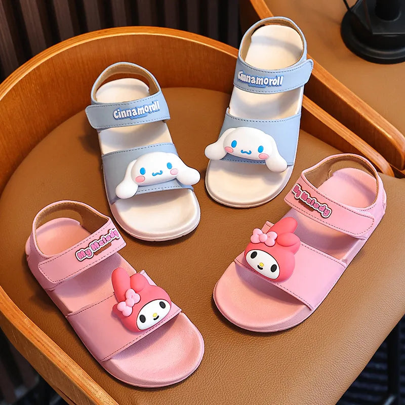 Sanrio KIds’ Sandals Lightweight Outdoor Anti-Slip Sandals For Boys Girls Beach Kuromi Wear-Resistant EVA Sole With Hook & Loop