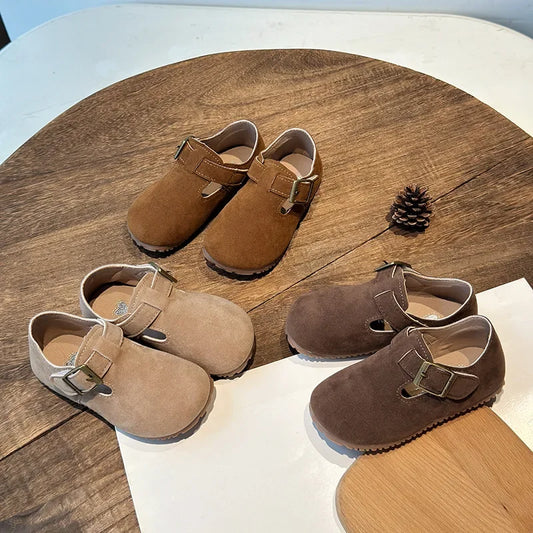 Boys Girls Moccasins Retro Non-slip Sweet Kids Flat Shoes Soft Sole 2024 New Fashion Children Leather Shoes Hook&loop Elegant