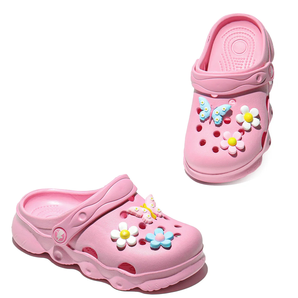 Comfortable children's slippers with thick soles, a pair of sandals suitable for outdoor play, with butterfly flower accessories