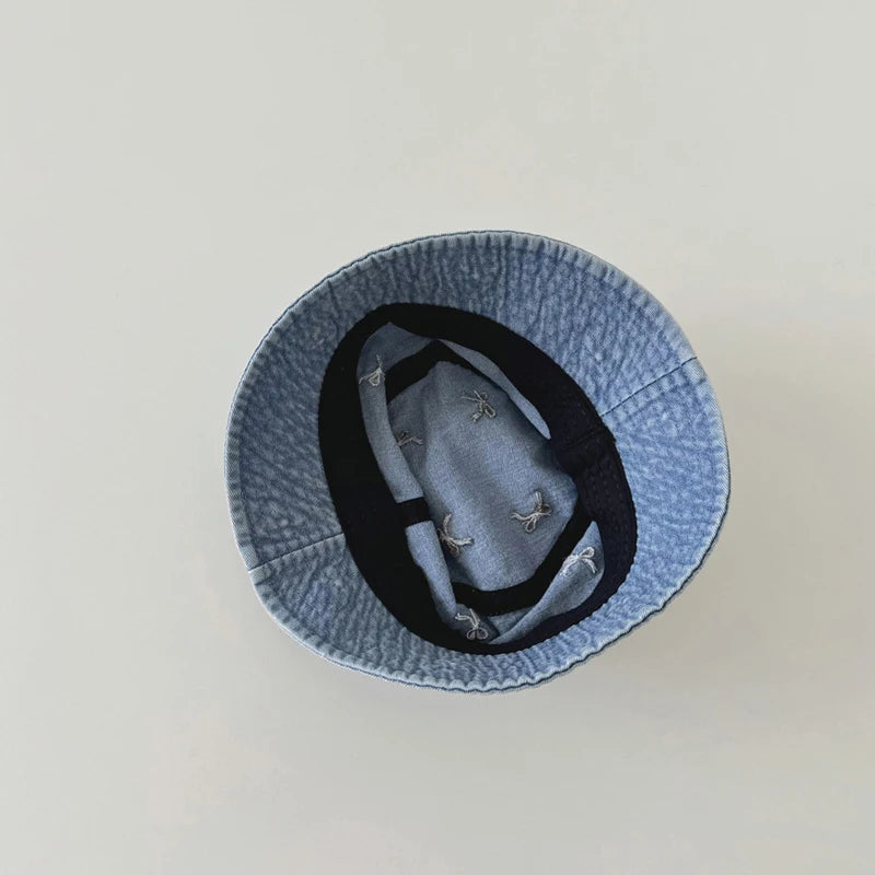Spring Summer Baby Fisherman Hats Lovely Bow Pattern Kids Boys Girls Outdoor Sun Hat Fashion Denim Children Bucket Caps