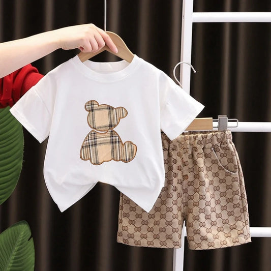 Summer Baby Girls Clothes Set Kid Boy Cartoon Bear Printed T-shirts and Shorts 2 Pieces Suit Children Short Sleeve Outfits