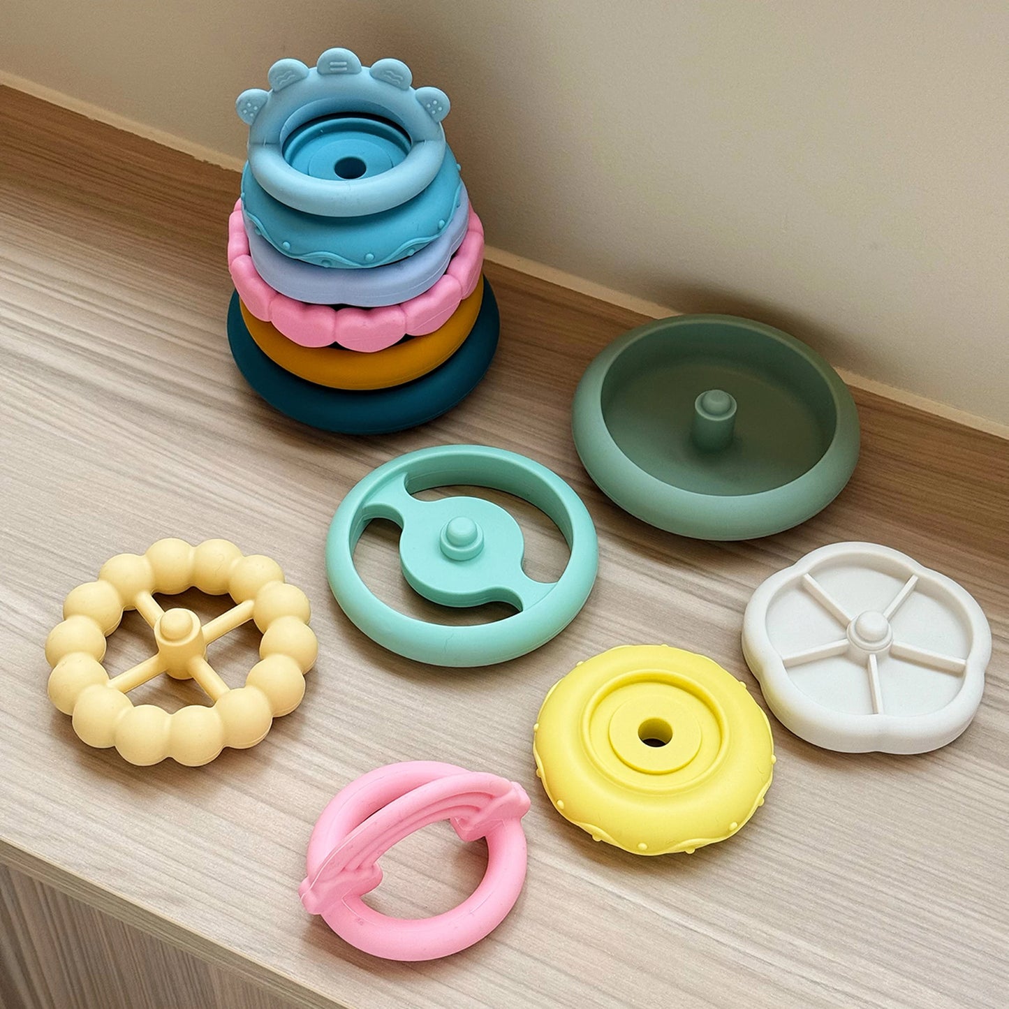 Color Kids 1Set Silicone Stacking Blocks Teether Toy BPA Free Soft Building Montessori Baby Toys 0-12M Safe Chewing Toy