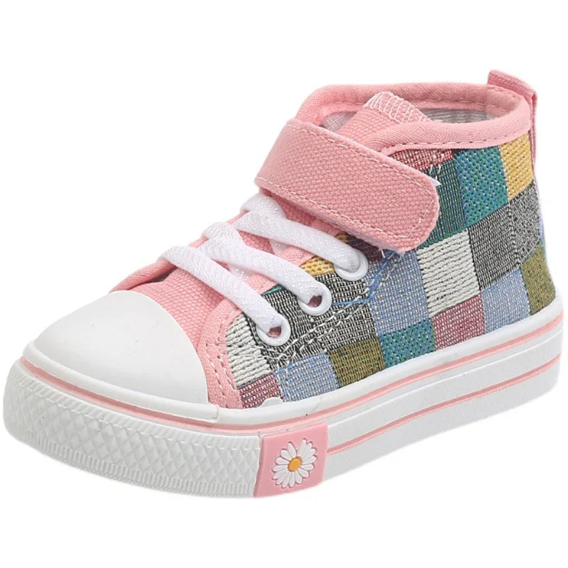 2023 Autumn New Hook Canvas for Kids Fashion Plaid Sneakers Boys Casual Shoes Girls Non-slip Outdoor Footwear Children's Shoes
