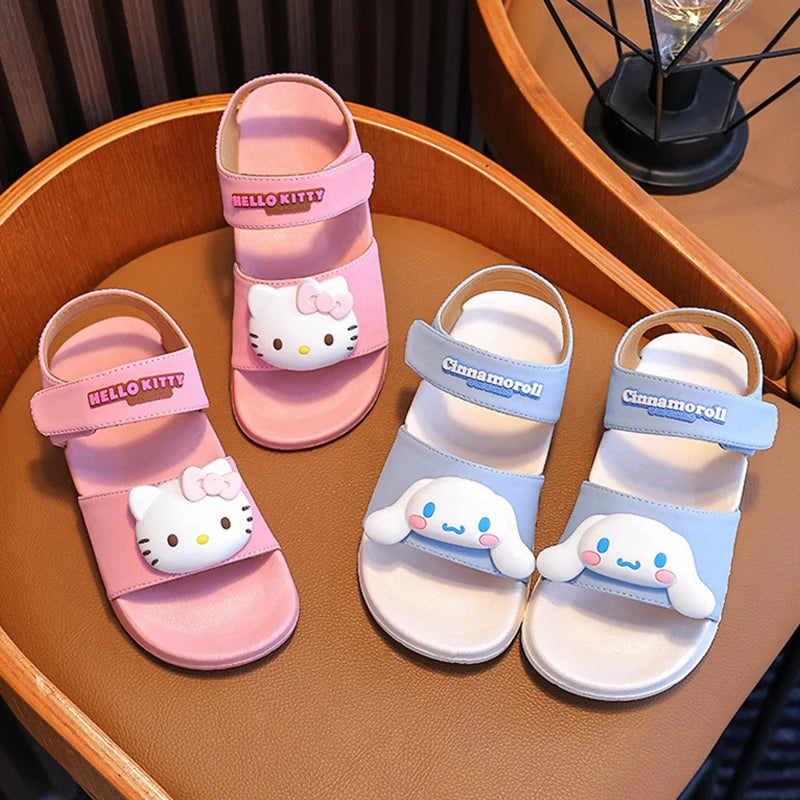 Sanrio KIds’ Sandals Lightweight Outdoor Anti-Slip Sandals For Boys Girls Beach Kuromi Wear-Resistant EVA Sole With Hook & Loop