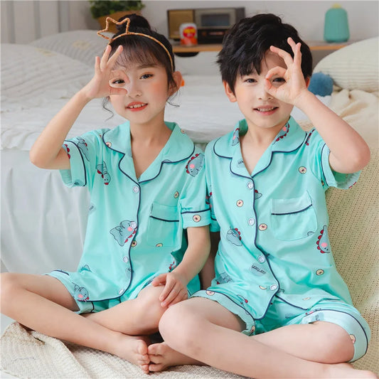 Summer Children's Pajama Set – Soft Cotton Sleepwear with Dinosaur Print for Boys and Girls, Comfortable Home Nightwear for Kids and Toddlers