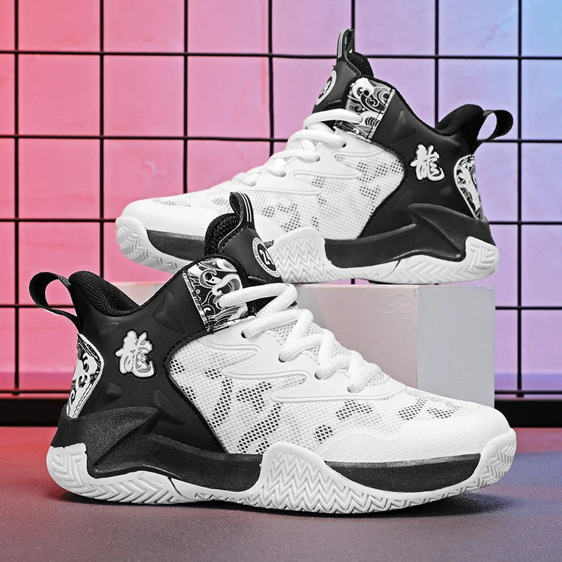 Children's basketball shoes Boys' sports shoes 2024 new breathable combat large children's rotary button sports shoes