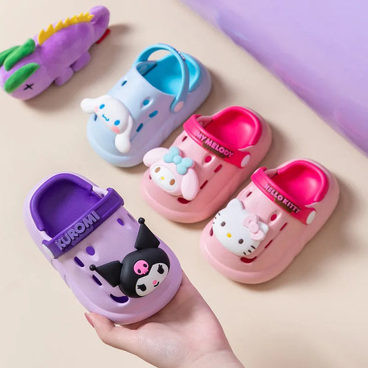 Sanrio Kids' Garden Shoes Girls Non-Slip Indoor Slippers Soft Bottom Breathable Deodorant Cute Cartoon Bow-top Sandals