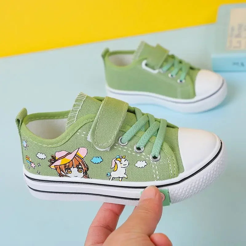 Children's  New Spring Canvas Shoes Cartoon Graffiti Children's Casual Shoes for Girls Comfort Fashion Kids Flat Tennis Sneakers