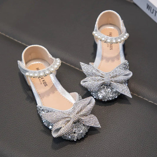 Girls' Shoes New Fashion Soft Princess Shoe for Girl Silver Dance Shoes for party size 21-36