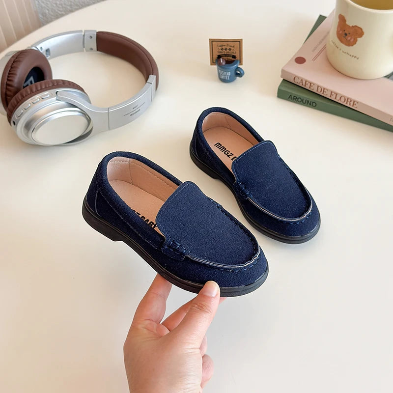 Spring Kids Loafers Suede Minimalist Trendy Unisex Boys Girls Leather Shoes Versatile Slip-resistant Solid Color Children Shoe