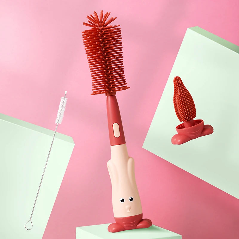 Baby Bottle Brush 360 Degree Baby Silicone Cup Bottle Cleaning Brushes Set andheld Soft Head Food Grade Brushes