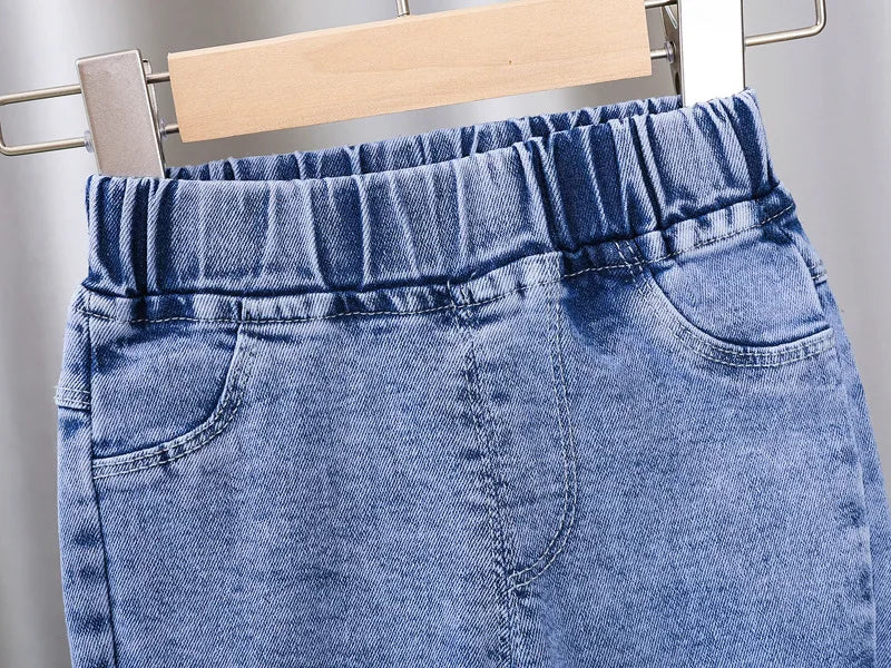 2024 New Spring and Autumn Children's Jeans Fashion Girls Korean Bow Horn Jeans Infant Stretch Pants 0-5 Years Old