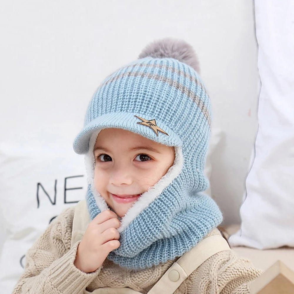 Kids Knitted Scarf And Hat Set Luxury Winter Warm Soft Crochet Hats And Scarves Beanie Caps For Boys Girls 2-8 Years