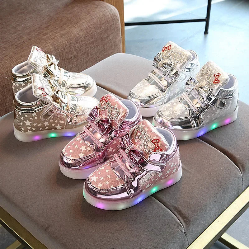 Size 21-30 Baby LED Shoes for Girls Anti-slippery Luminous Sneakers Breathable Glowing Casual Sneakers Girls Led Light Up Shoes