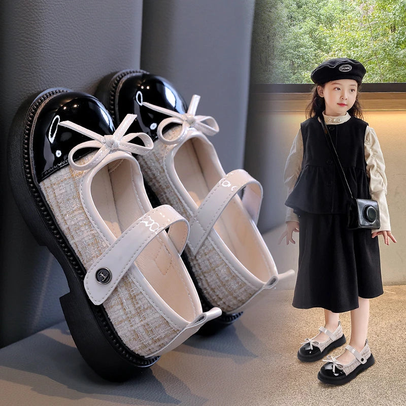 Spring and Autumn Children's Shoes with Bow Versatile Girls Fashion Mary Jane Shoes Casual Patchwork Children's Princess Shoes
