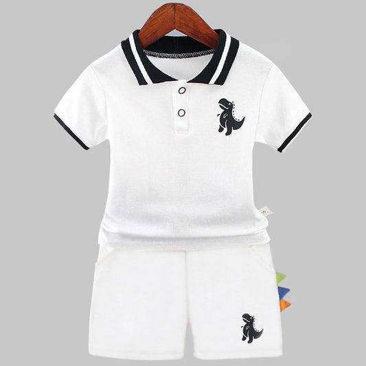 Summer Children Clothes Baby Boys Clothes Set Dinosaur Printed Turn-down Collar T-Shirts Tops+ Shorts 2PCS/Suit Infant Clothing