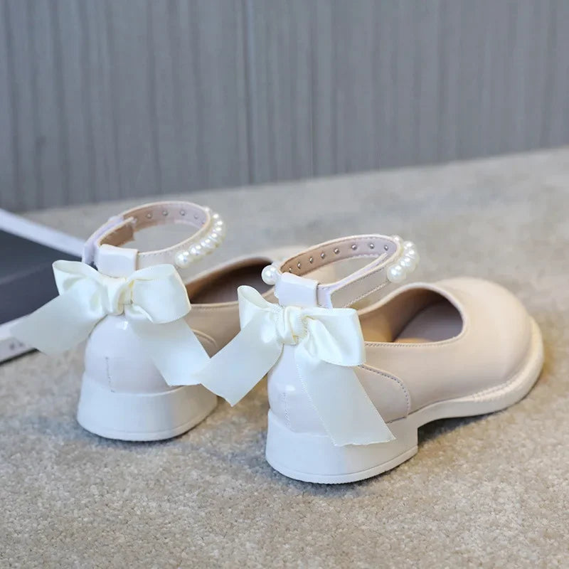 Spring Autumn Girl Glossy Leather Shoes Fashion Children Princess Causal Dress Flats Sweet Bowtie Kids School Mary Jane Shoes