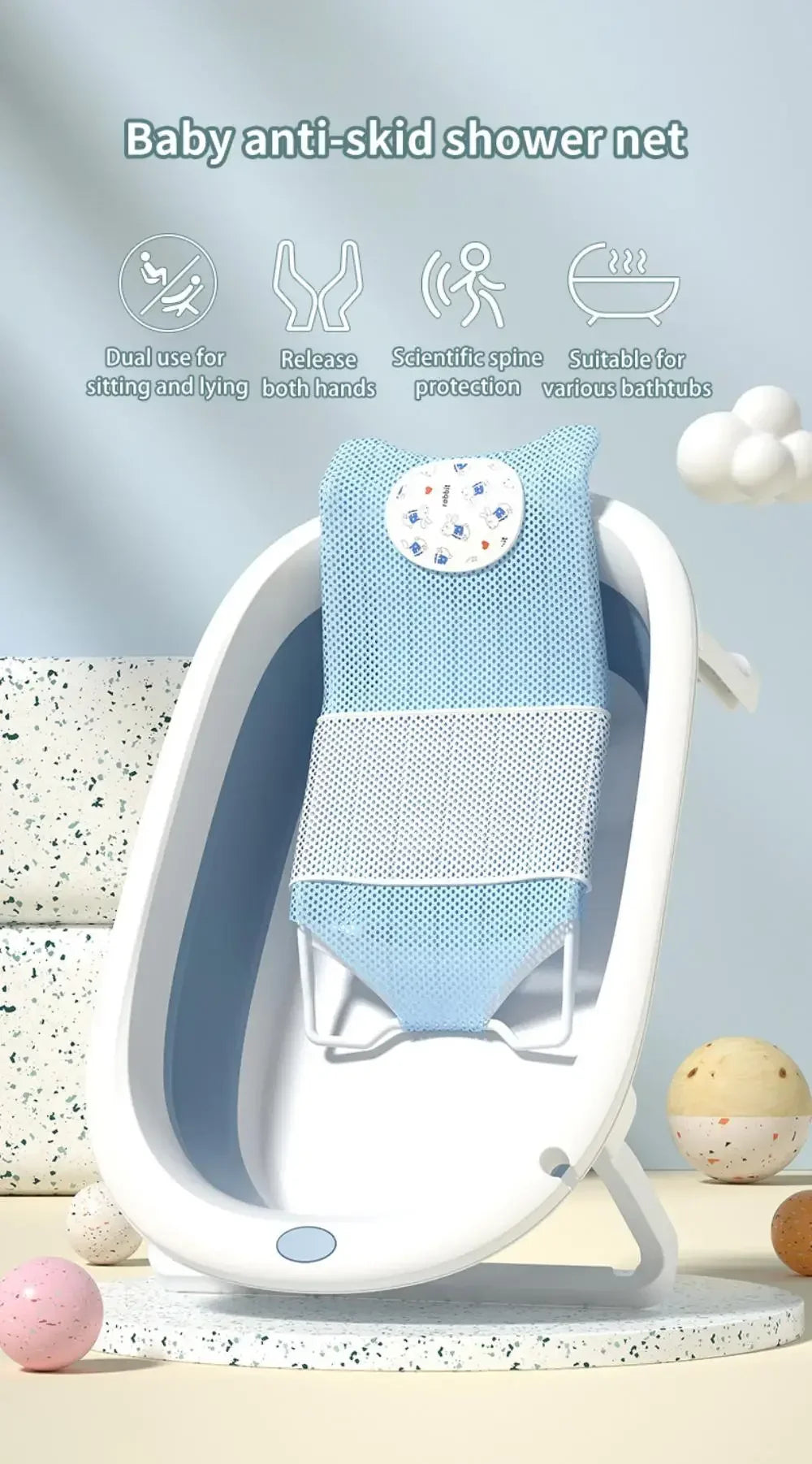 Arc Hook Design Artifact Bath Bed Cute Newborn Bath Tub 56x25cm Baby Bath Rack Cartoon Baby Bathing Bracket Baby Accessories