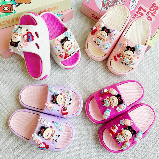 New Popular Cartoon Mickey Labubu Versatile Girls Eva Slippers Fashionable Double Soft-Soled Non-Slip Sandals 831