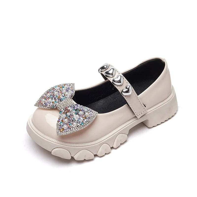 2023 Spring & Autumn New Girls' Rhinestone Soft-soled Leather Shoes Round-toe Versatile Shallow Mary Jane Casual Kids Fashion PU