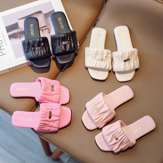 Summer Children's Shoes 2024 Children's flip-flops Women's Treasure candy-colored Princess flip-flops Girls' square toe slippers
