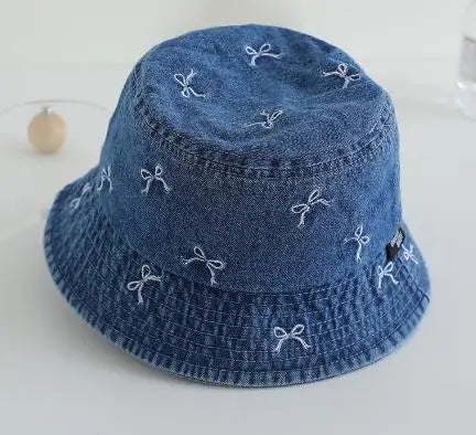 Spring Summer Baby Fisherman Hats Lovely Bow Pattern Kids Boys Girls Outdoor Sun Hat Fashion Denim Children Bucket Caps