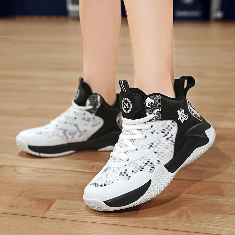 Children's basketball shoes Boys' sports shoes 2024 new breathable combat large children's rotary button sports shoes