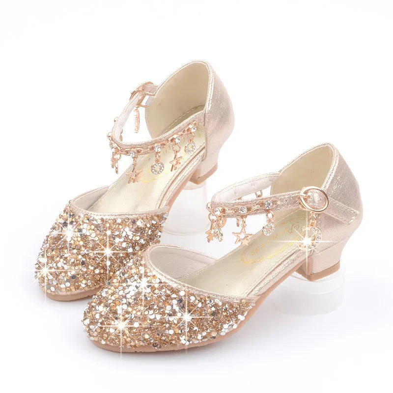 Sequin Girls' Shoes Due To Childhood Glitter Shiny High Heels Shoes for Kids Girls Sparkly Children's Princess Girl Shoe Heeled